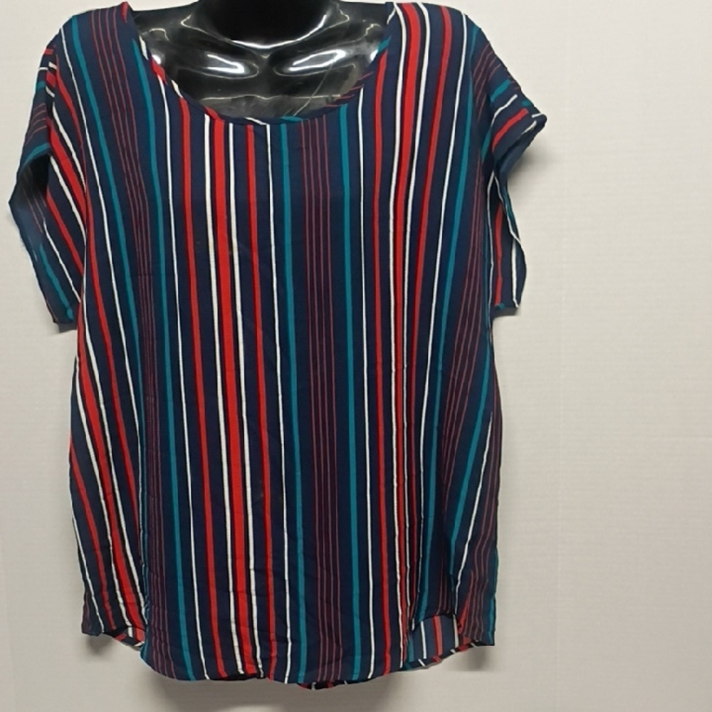 Love J Vibrant Striped Blouse - Red, Blue, White